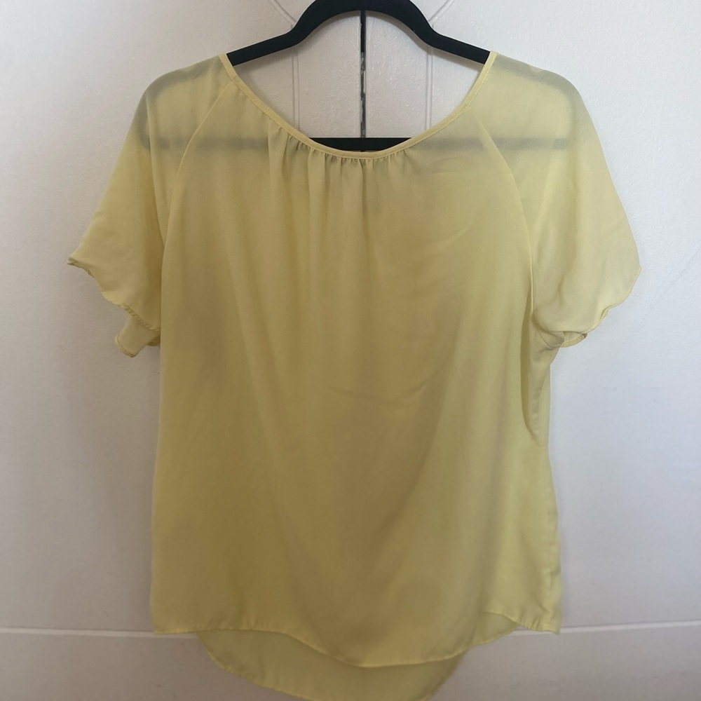 Womens Thin Chiffon Material Solid Yellow Blouse - image 3